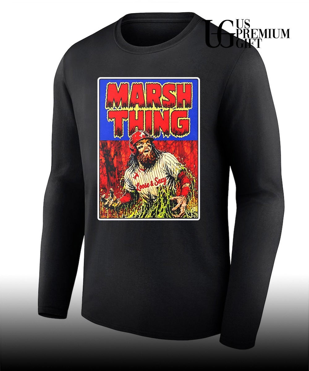 Marsh Thing holding fish Philadelphia Phillies baseball shirt