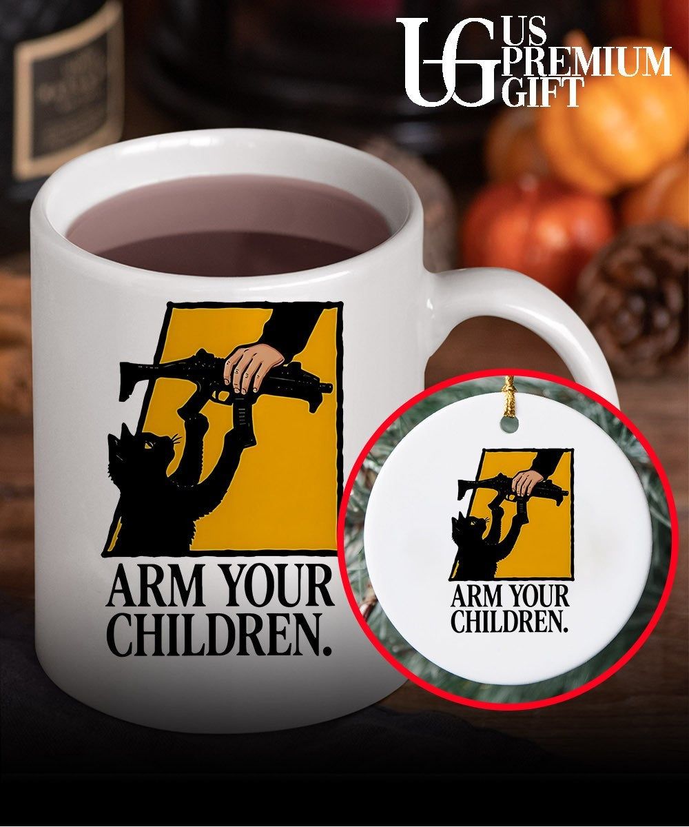 Black Cat Arm your Children claim gun humor shirt