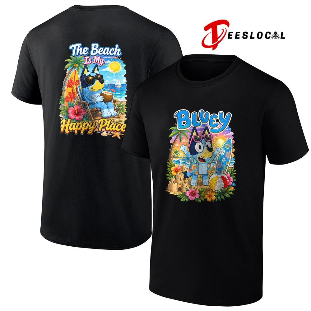 Blue Dog the beach is my happy place shirt