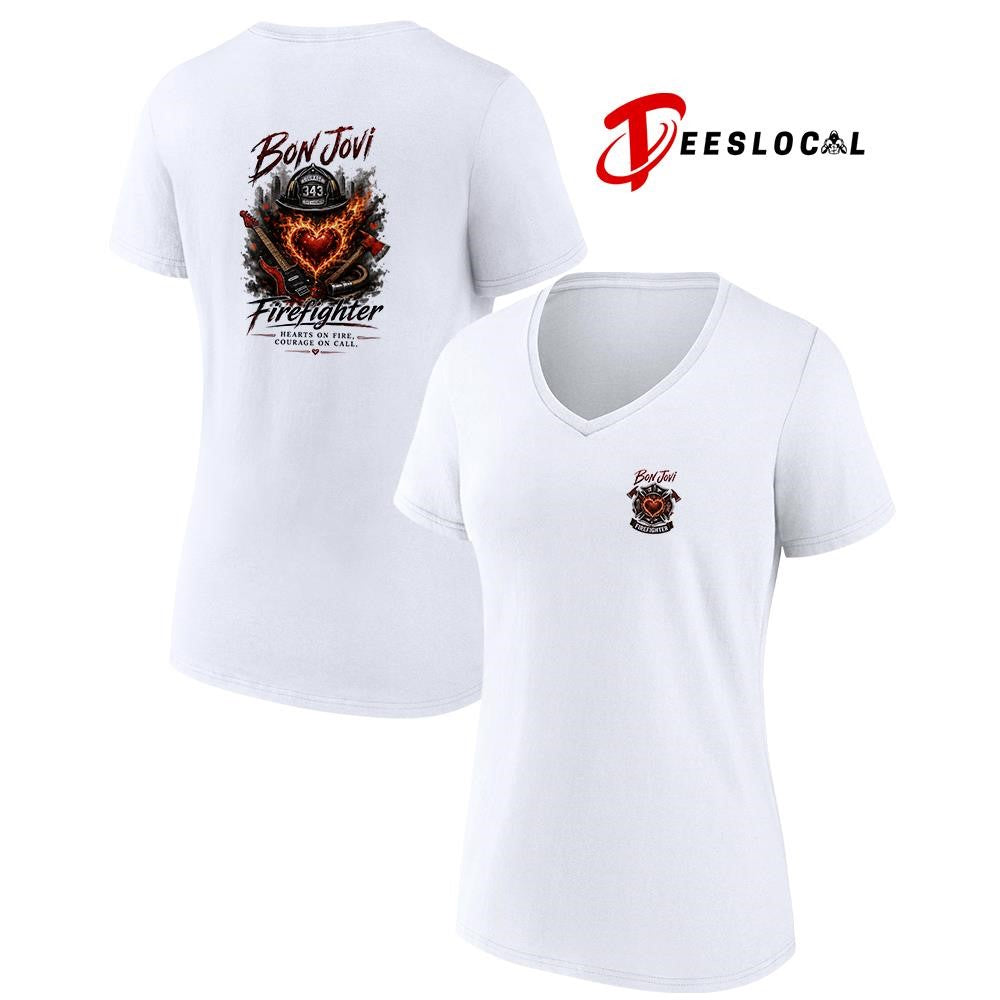 Bon Jovi firefighter heart on fire courage on call graphic shirt