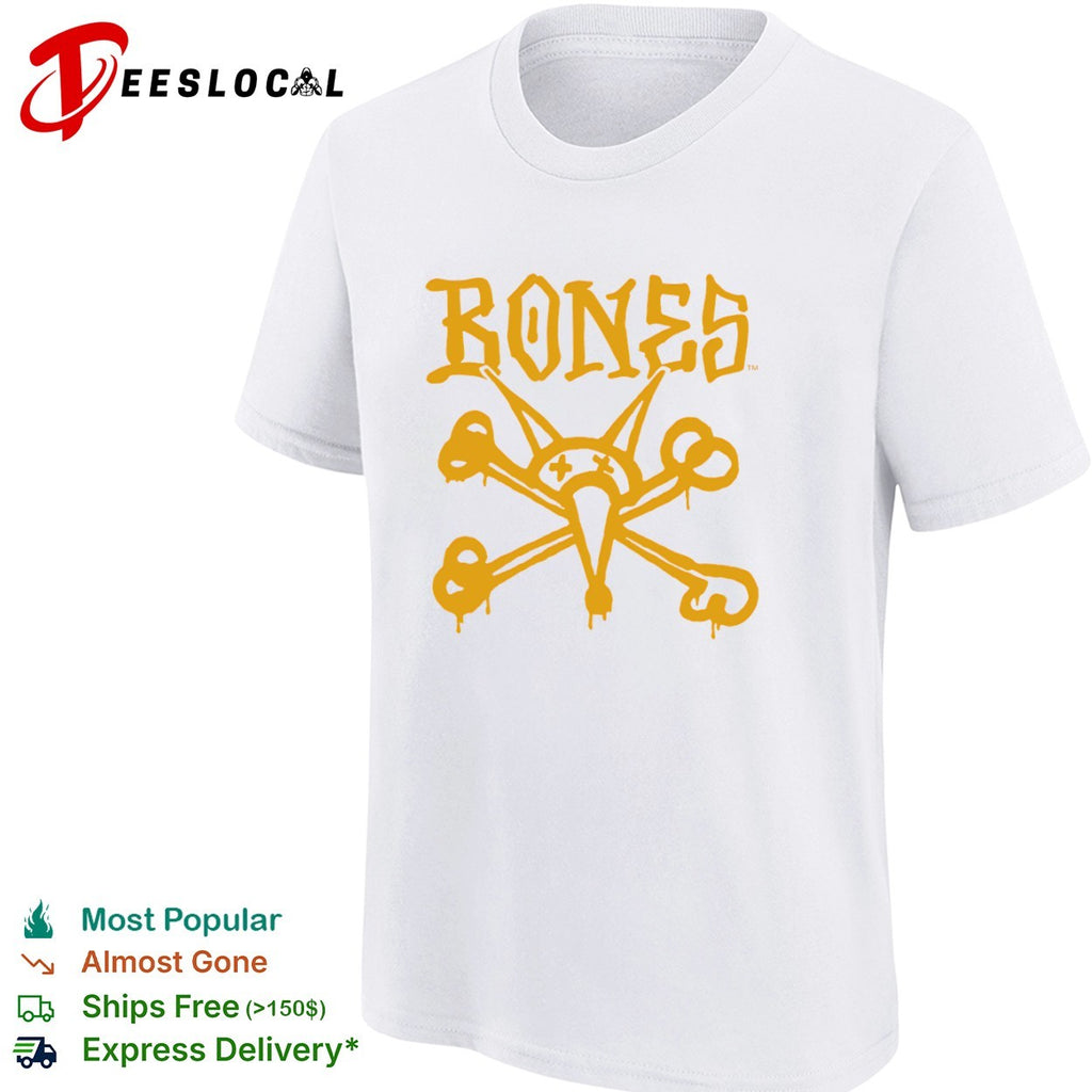 Bones skate brand logo with rat skull shirt