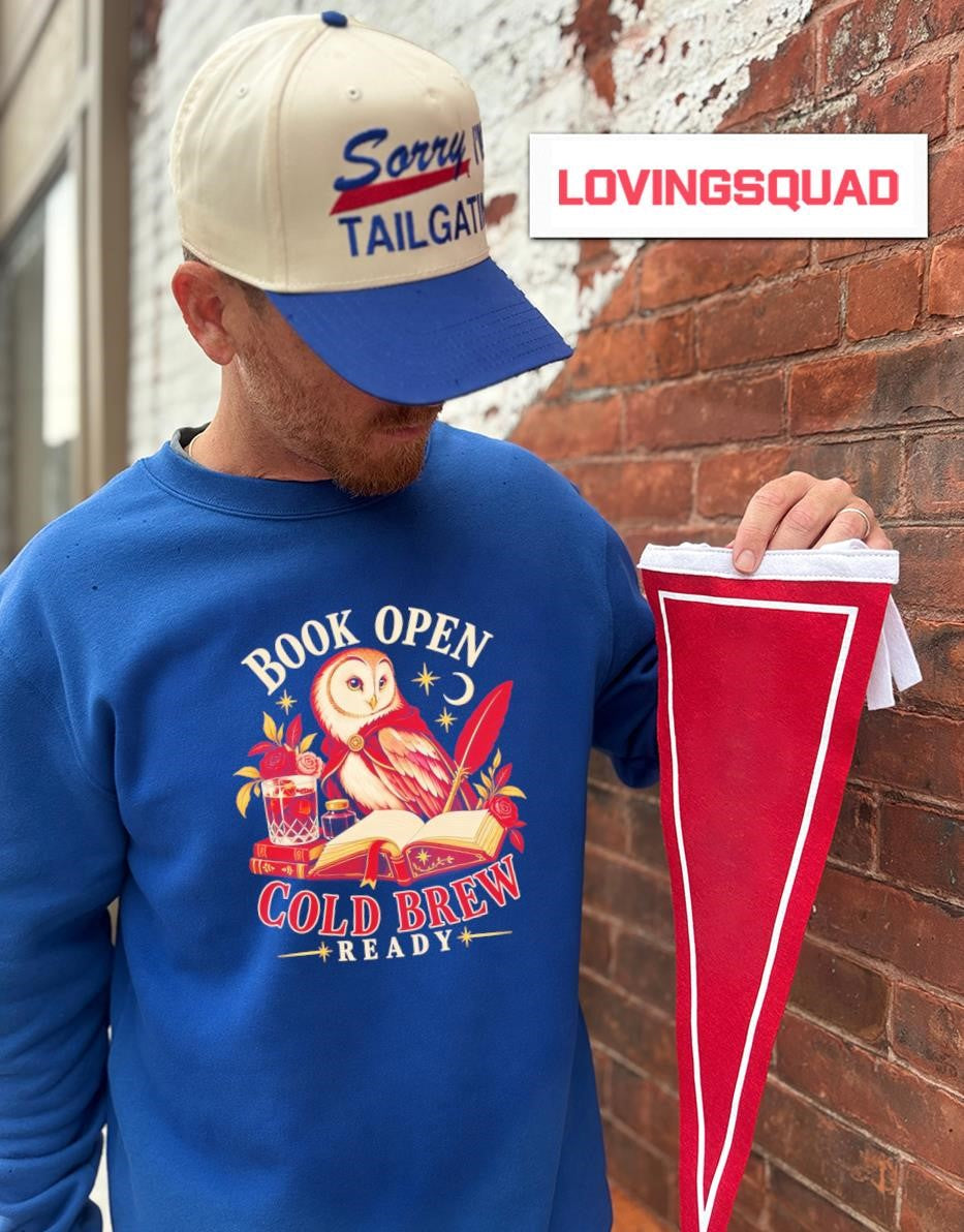 Book Open Cold Brew Ready Owl reading coffee shirt
