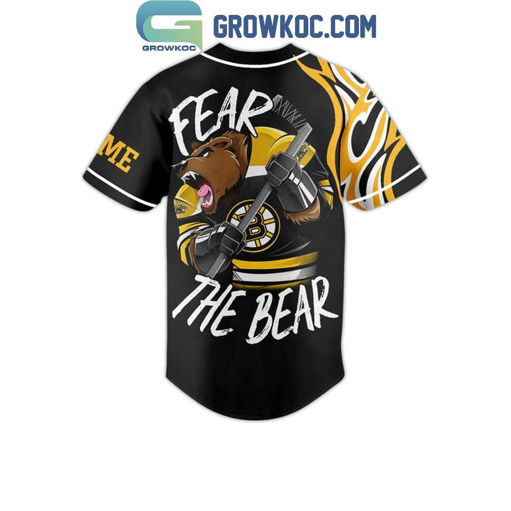 Boston Bruins Fear The Bear Flame Personalized Baseball Jersey