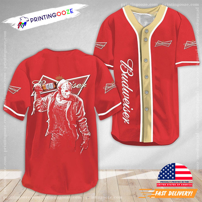 Budweiser Jason From Friday The 13th Red Baseball Jersey