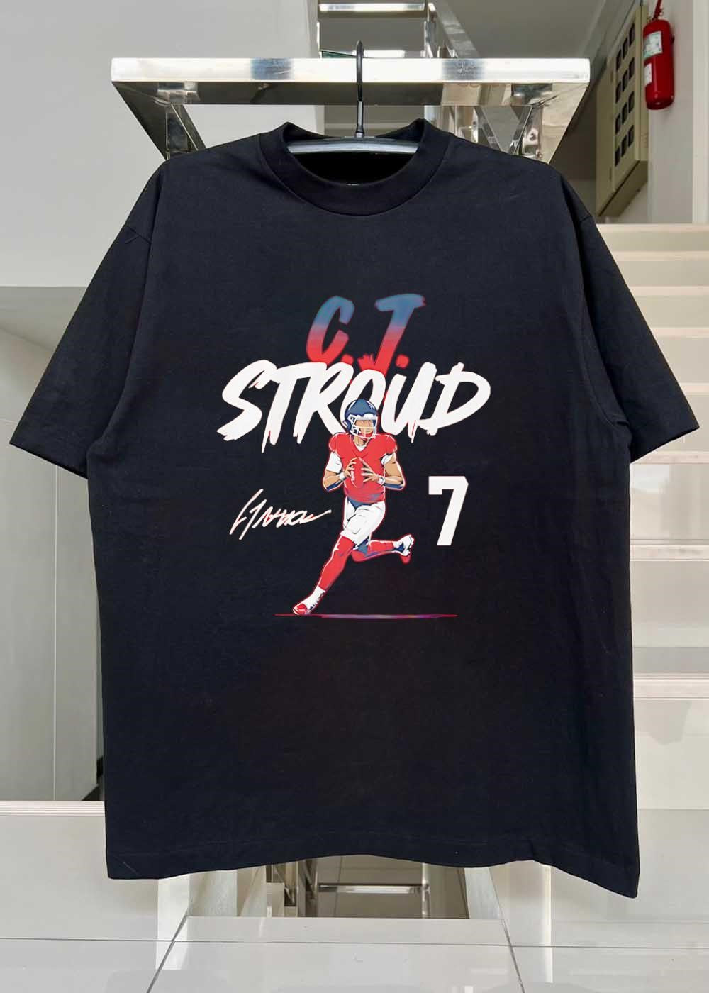 CJ Stroud Autograph Running Football Player Houston Texans shirt