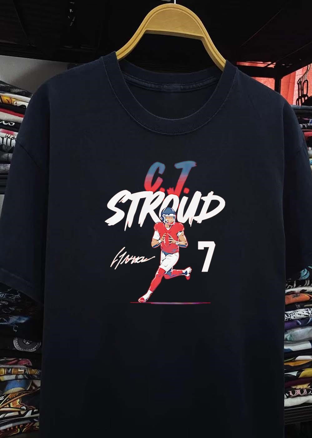 CJ Stroud Autograph Running Football Player Houston Texans shirt