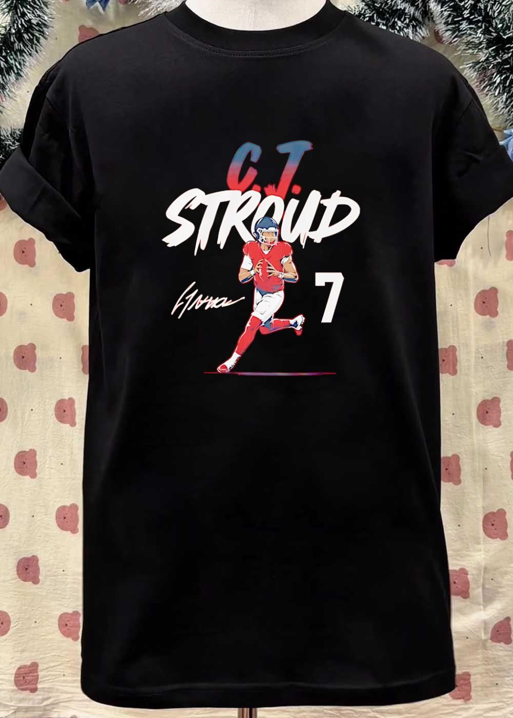 CJ Stroud Autograph Running Football Player Houston Texans shirt