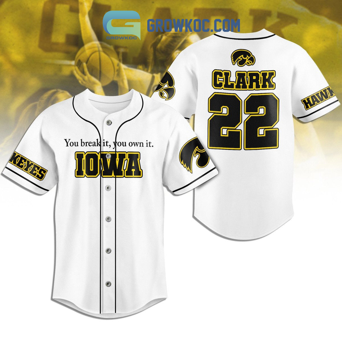 Caitlin Clark Iowa Hawkeyes Fan Baseball Jersey White Version