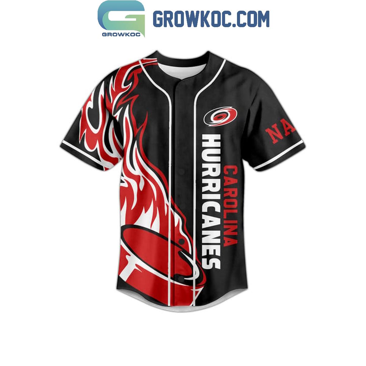 Carolina Hurricanes Take Warning Flames Personalized Baseball Jersey