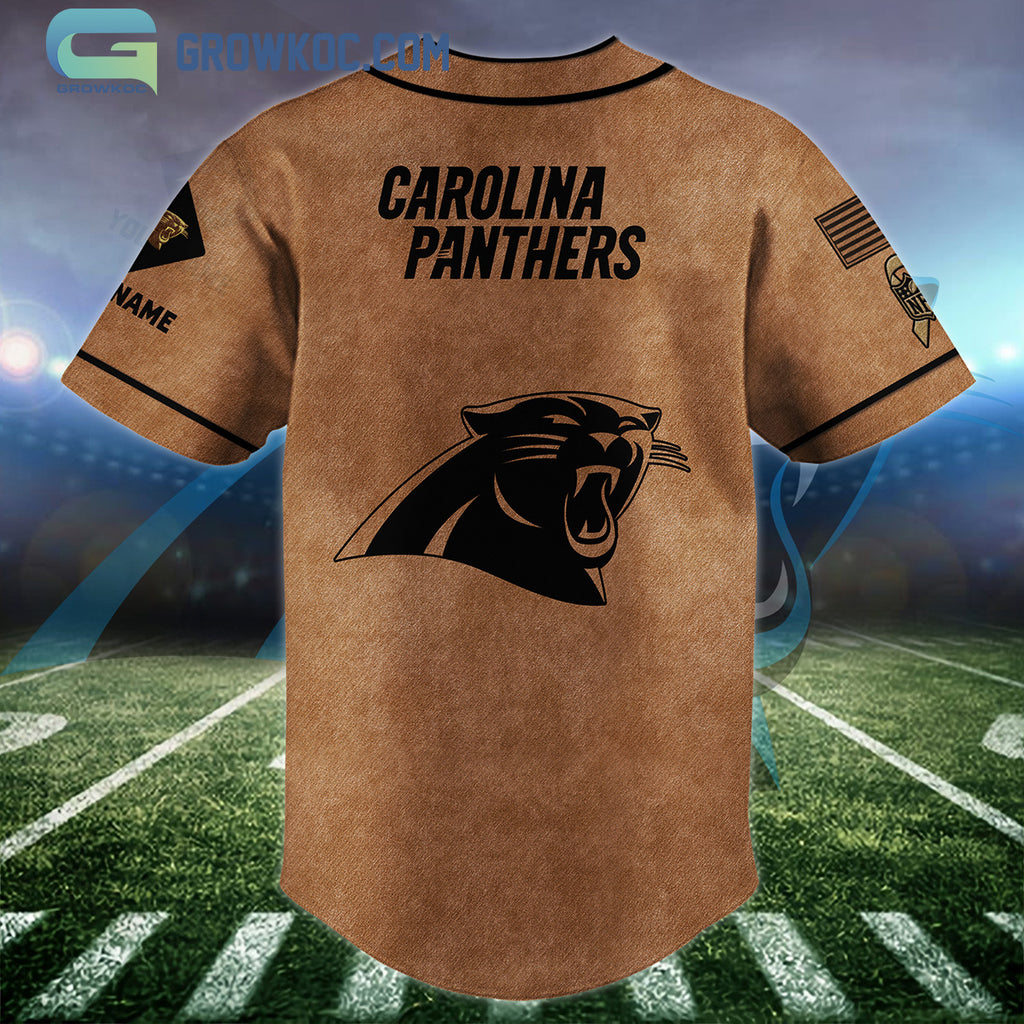 Carolina Panthers Brown American Flag Personalized Baseball Jersey