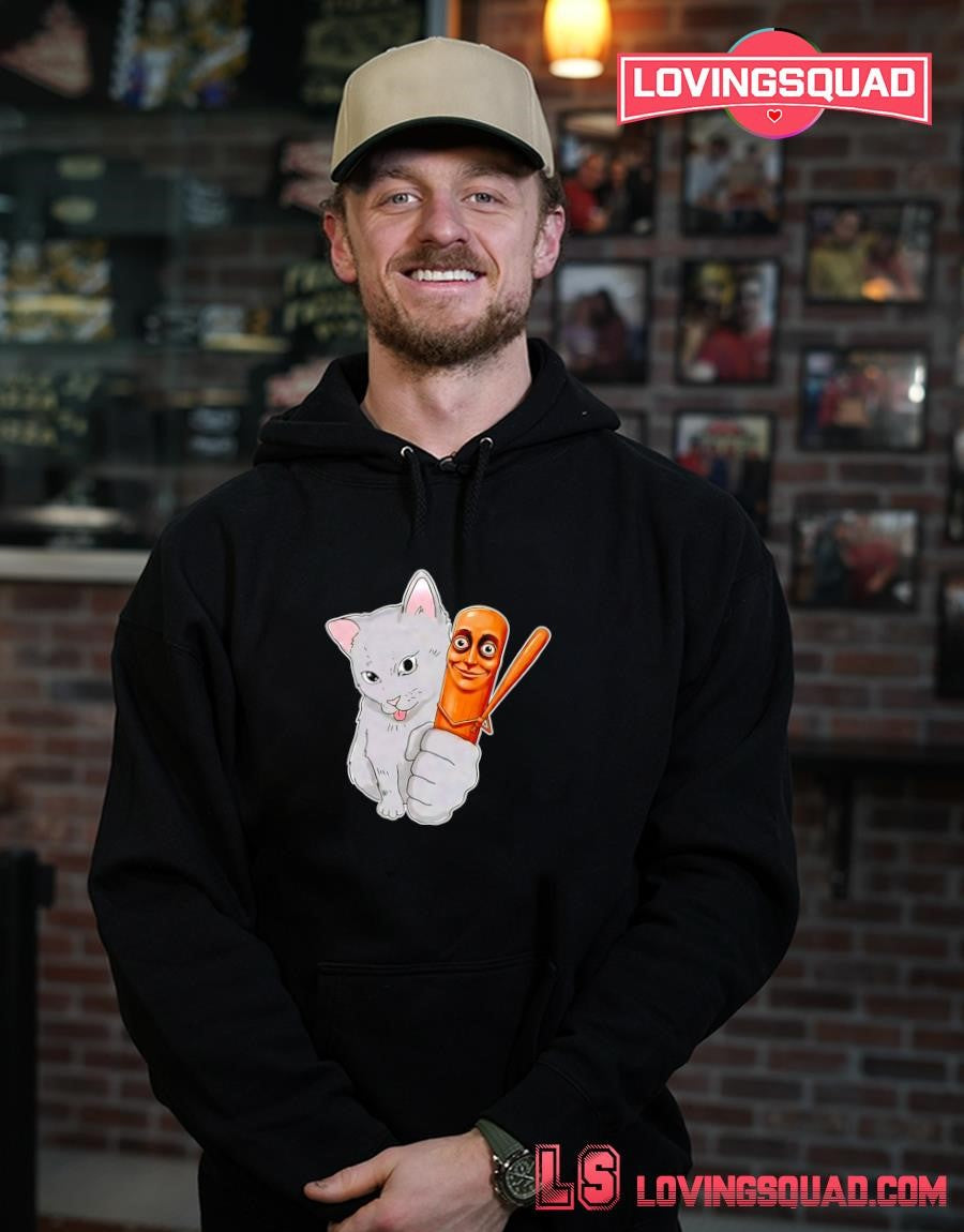 Cat Holding a Baseball Bat with a Human Face T-shirt