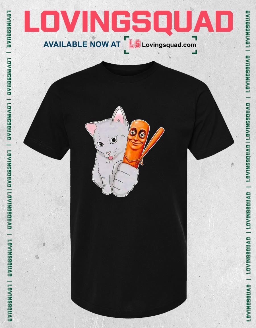 Cat Holding a Baseball Bat with a Human Face T-shirt