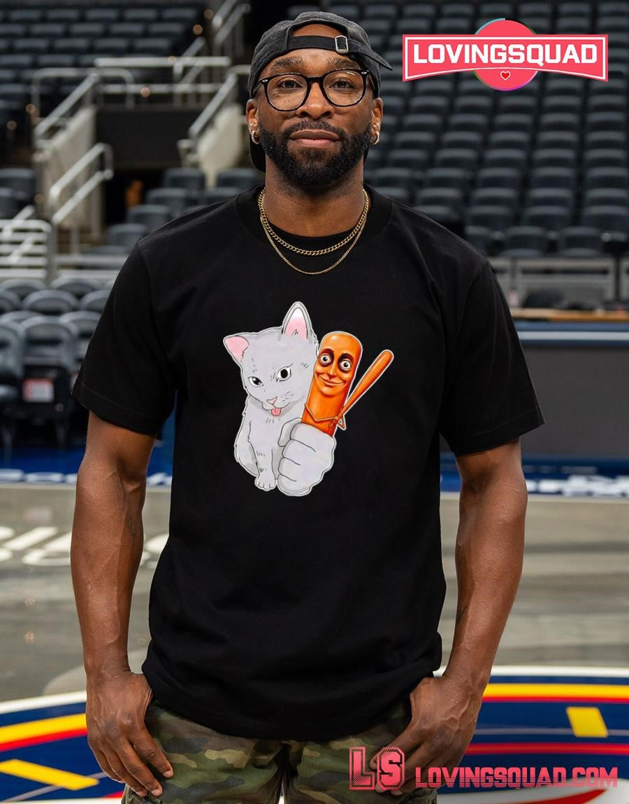Cat Holding a Baseball Bat with a Human Face T-shirt