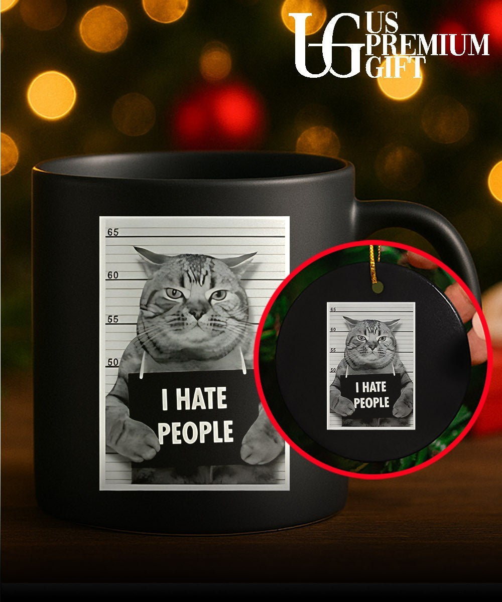 Cat I hate people mugshot shirt