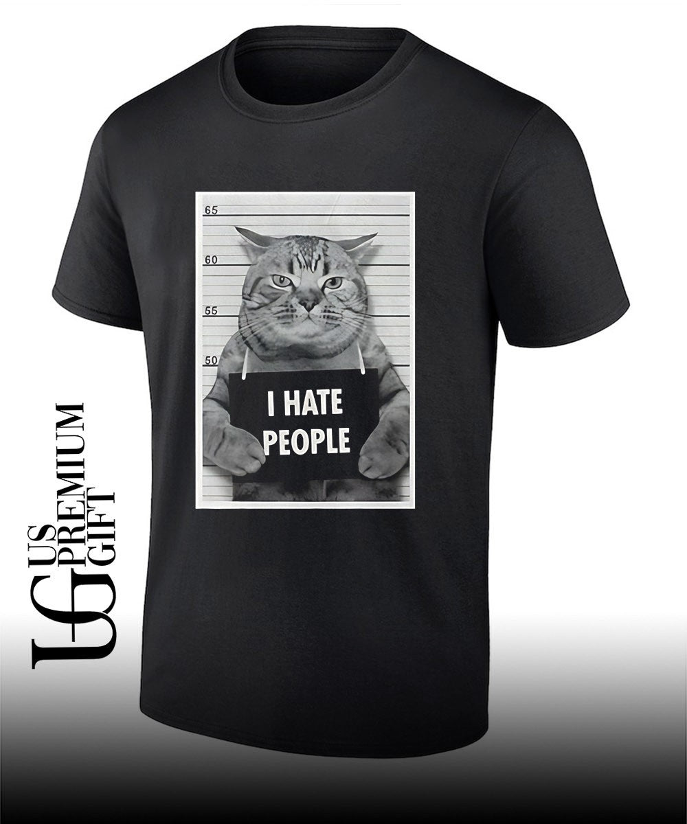 Cat I hate people mugshot shirt