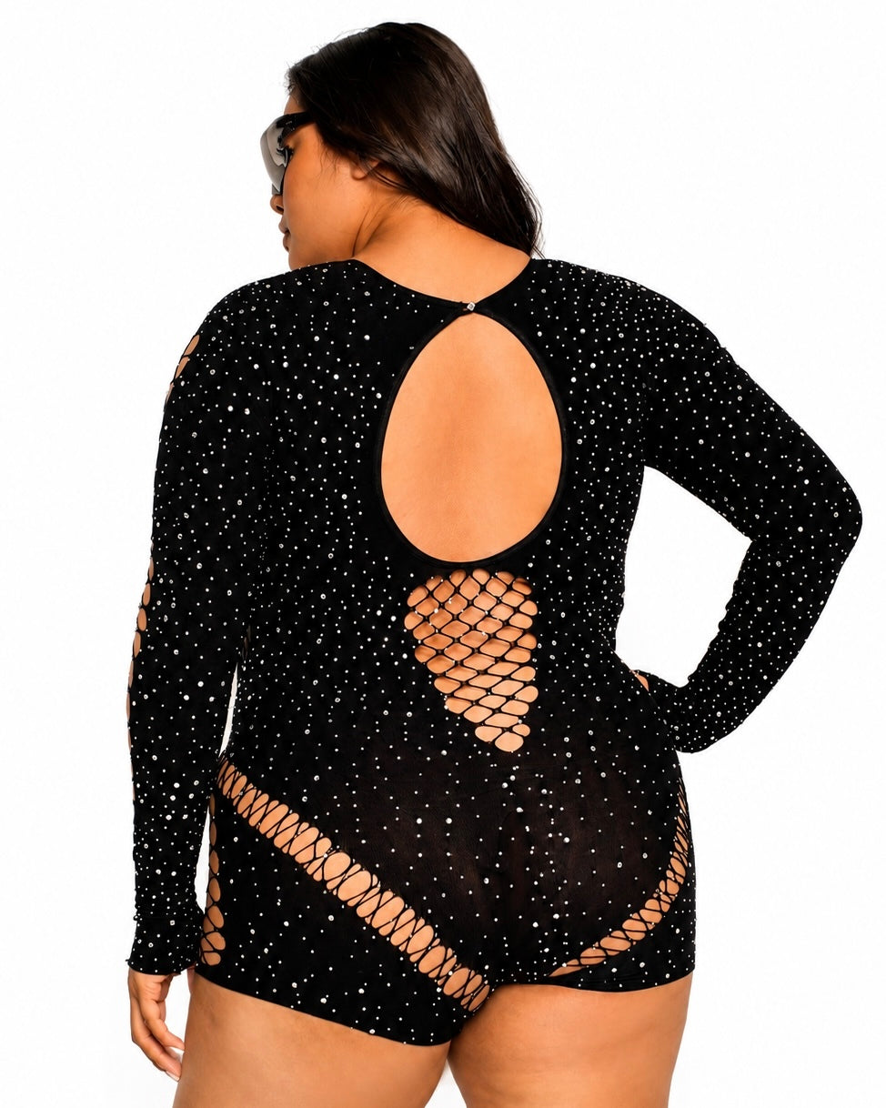 365 Party Grl Rhinestone Long Sleeve Romper