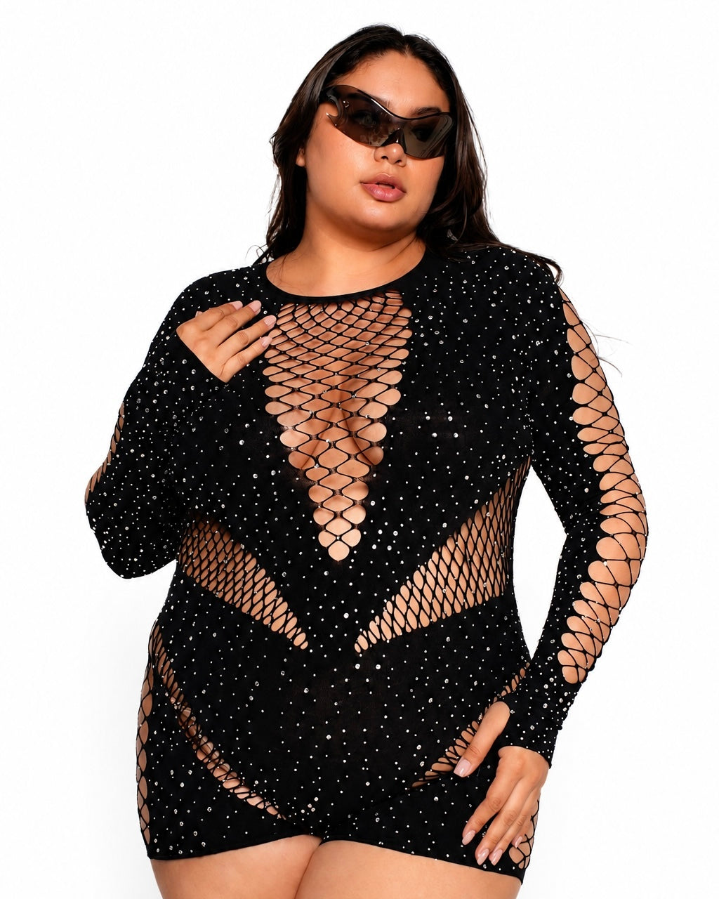 365 Party Grl Rhinestone Long Sleeve Romper
