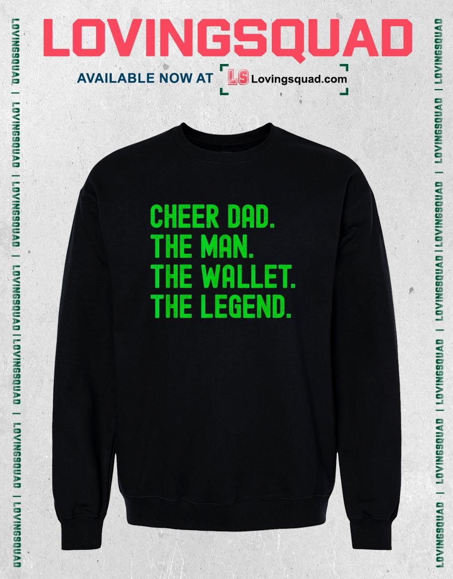 Cheer Dad Green Funny Cheerleading Man Wallet Legend T-Shirt