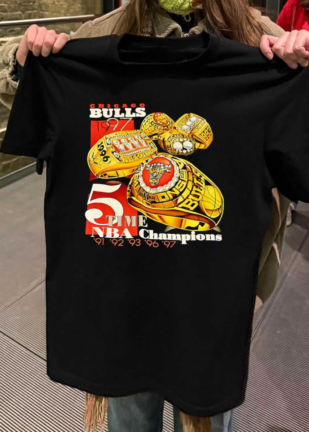 Chicago Bulls 5 Time NBA Champions 1991 1992 1993 1996 1997 Ring shirt