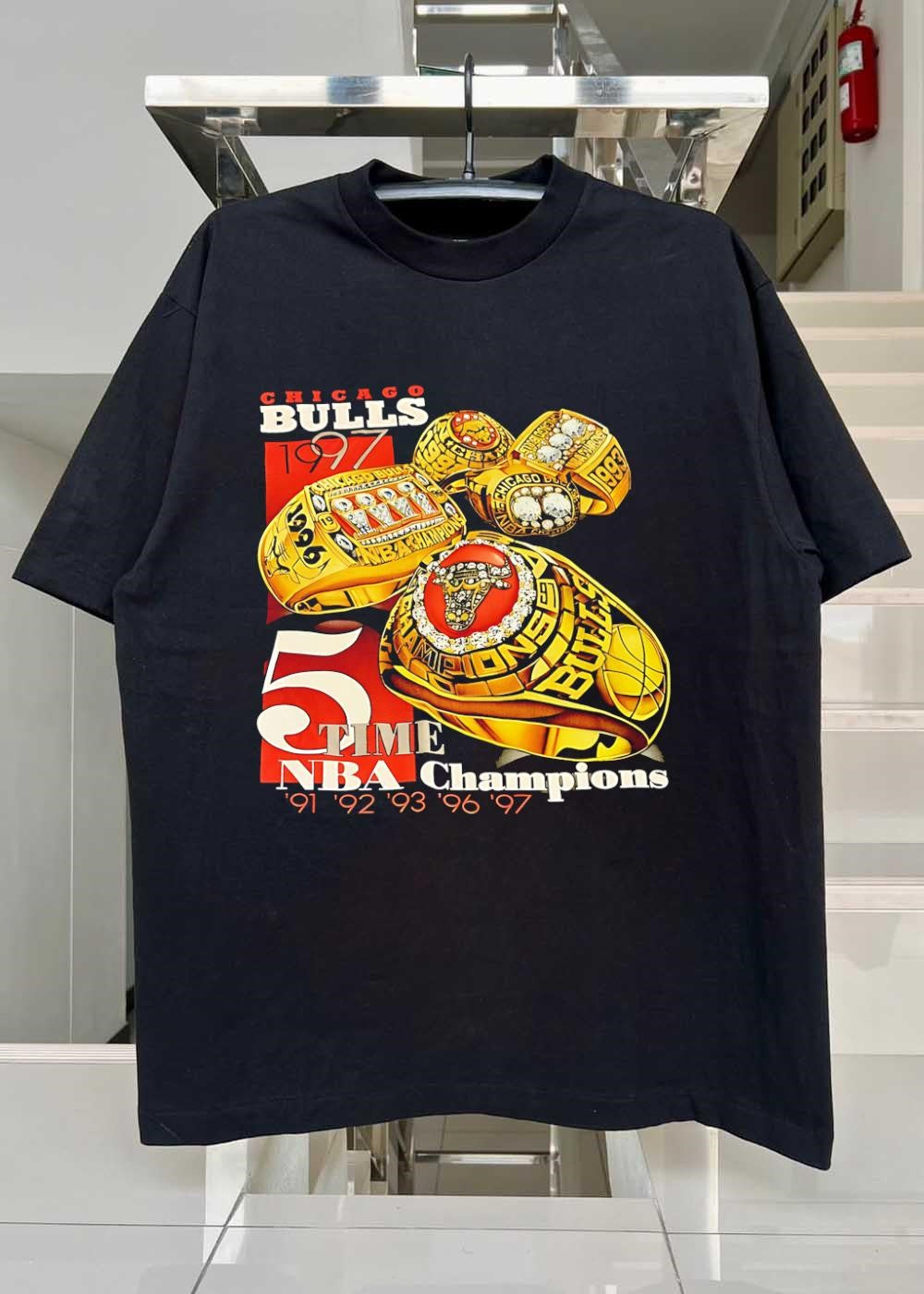 Chicago Bulls 5 Time NBA Champions 1991 1992 1993 1996 1997 Ring shirt