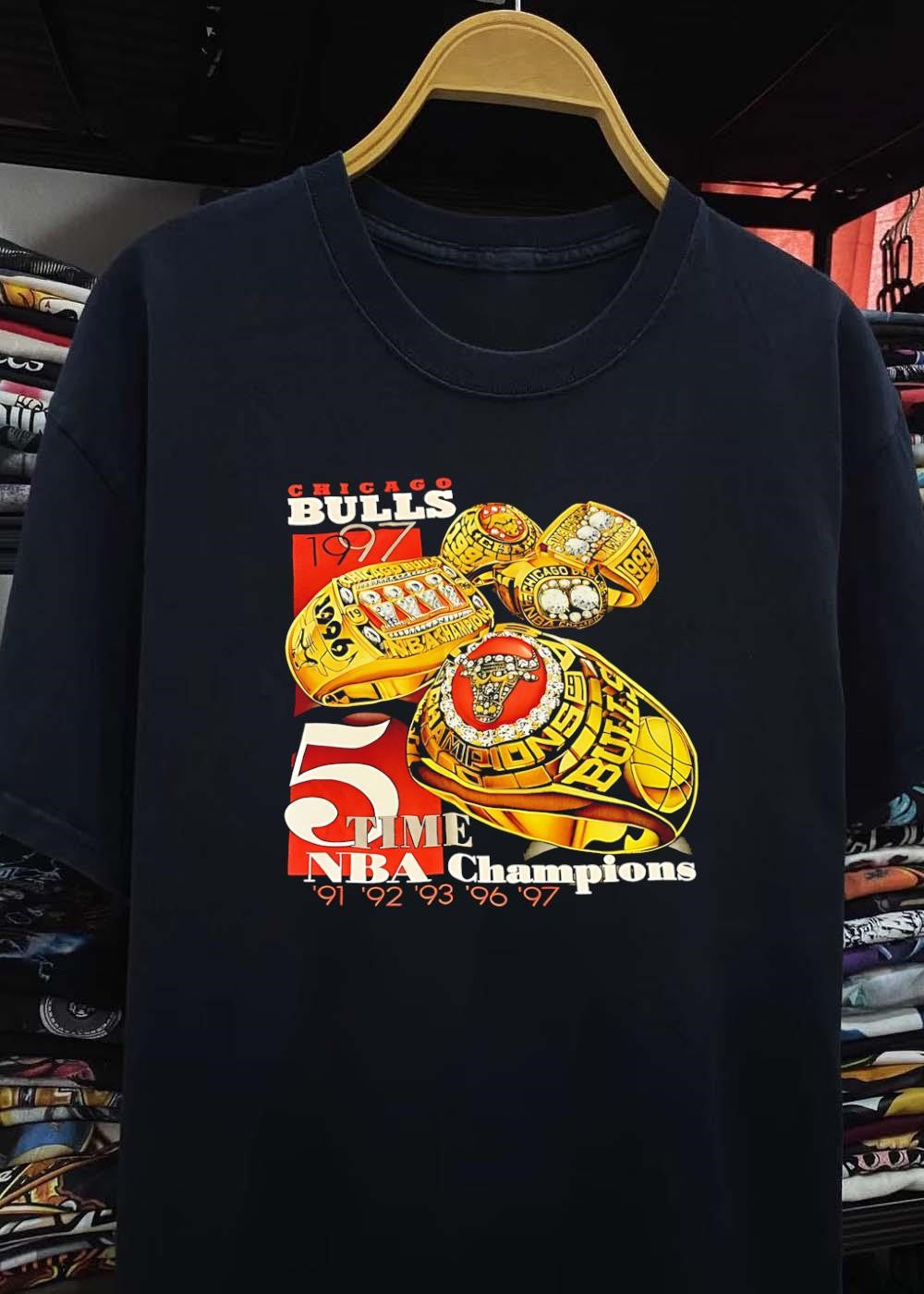 Chicago Bulls 5 Time NBA Champions 1991 1992 1993 1996 1997 Ring shirt