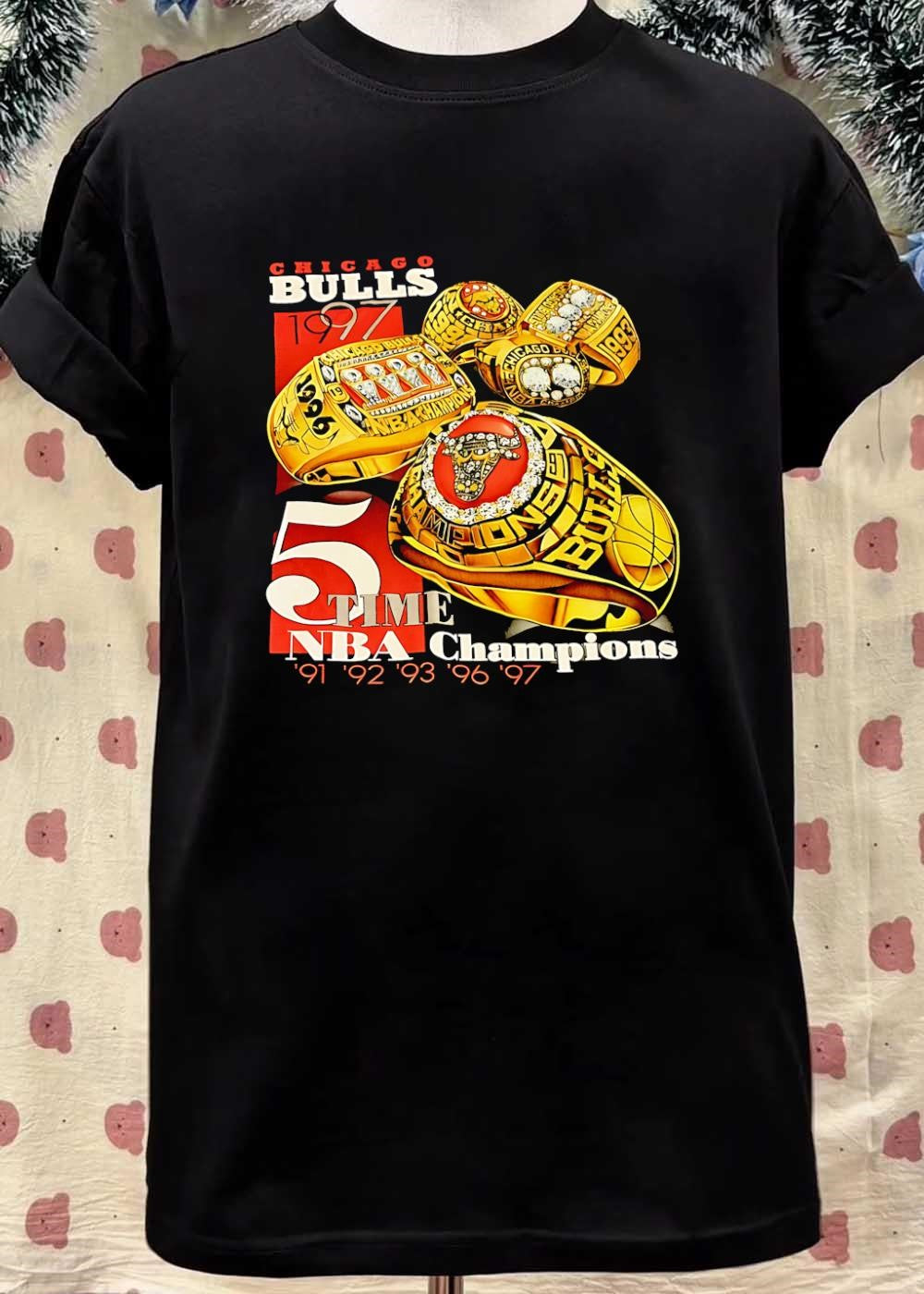 Chicago Bulls 5 Time NBA Champions 1991 1992 1993 1996 1997 Ring shirt