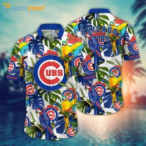 Chicago Cubs MLB Colorful Parrot Monstera Leaves Pattern Hawaiian Shirt