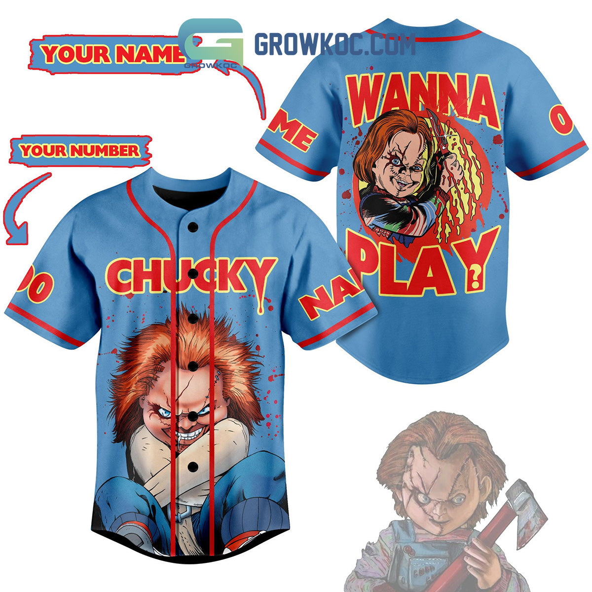 Chucky Wanna Play Horror Movies Personalized Baseball Jersey