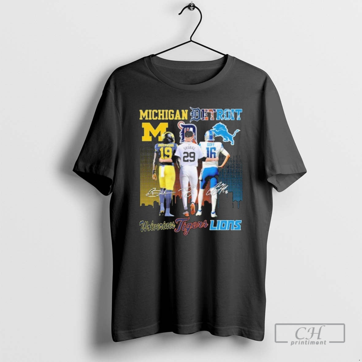 Classic Bryce Underwood Tarik Skubal And Jared Goff Michigan Wolverines Detroit Tigers Detroit Lions Signatures T-Shirts,...