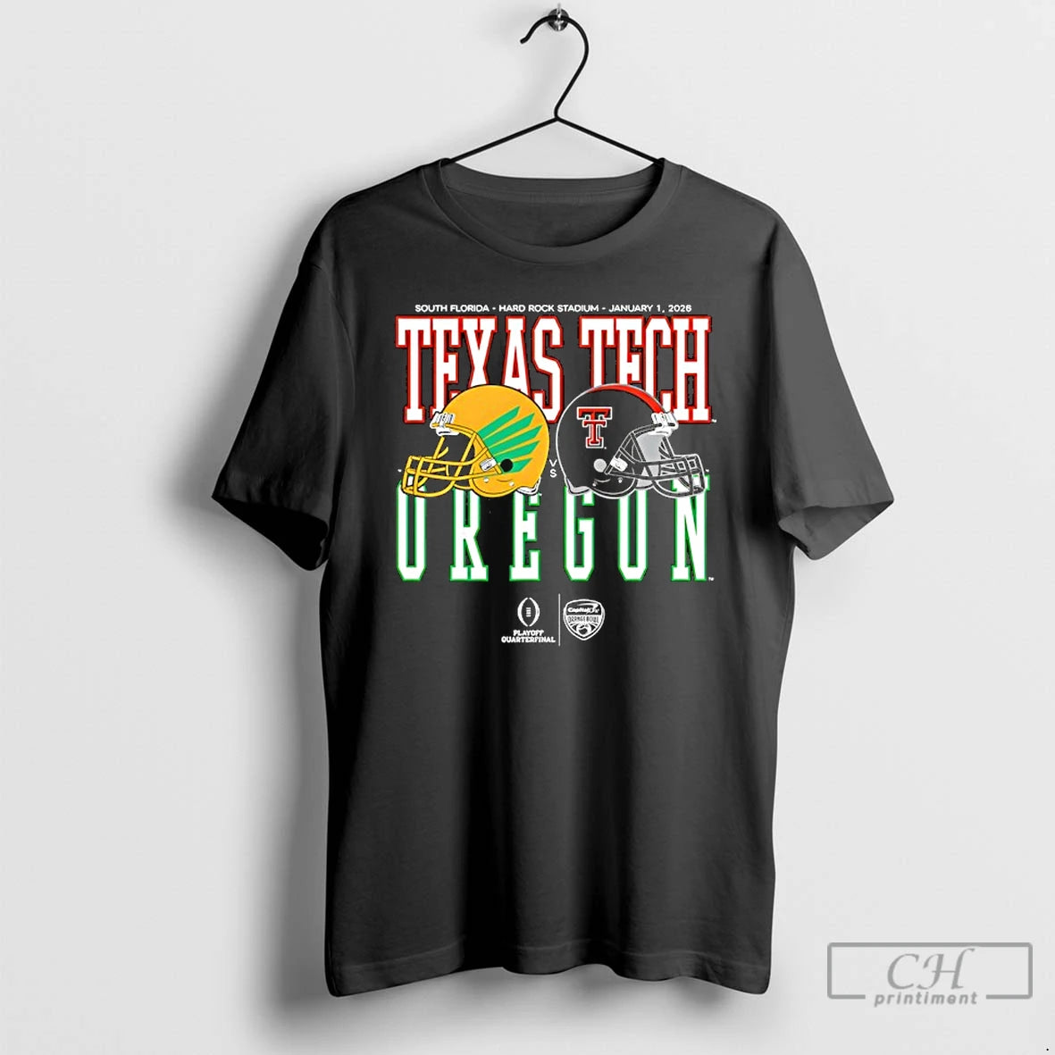 Classic Capital One Orange Bowl 2026 Oregon Vs Texas Tech Helmet Matchup T Shirts Sweater Hoodie, Sweatshirt