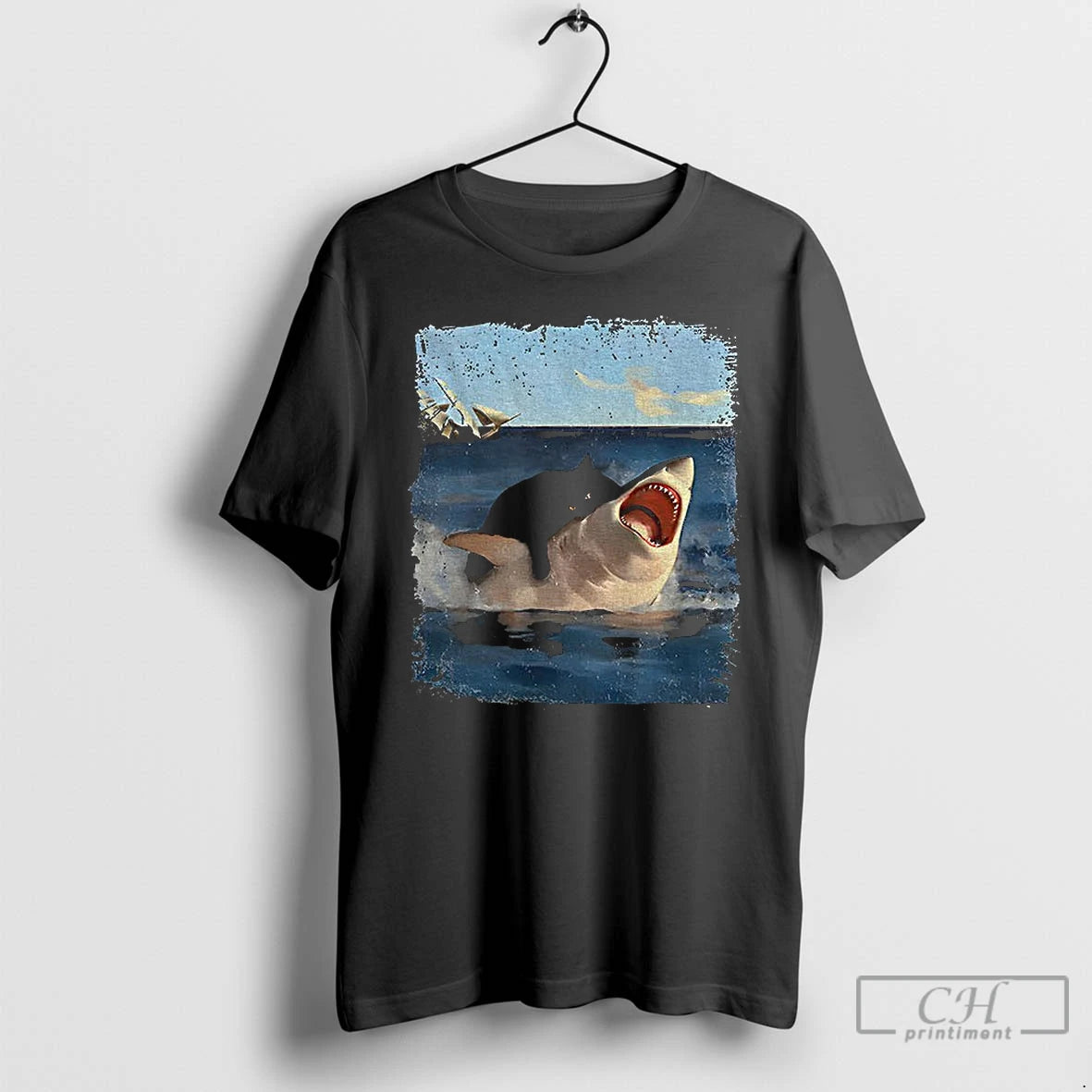 Classic Cat Bites Shark Funny Meme Vintage T-Shirts, Hoodie, Sweatshirt | InkRitualCo.com