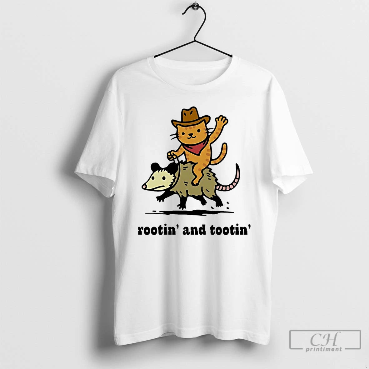 Classic Cowboy Cat Riding Possum Rootin And Tootin Funny T-Shirts, Hoodie, Sweatshirt | InkRitualCo.com