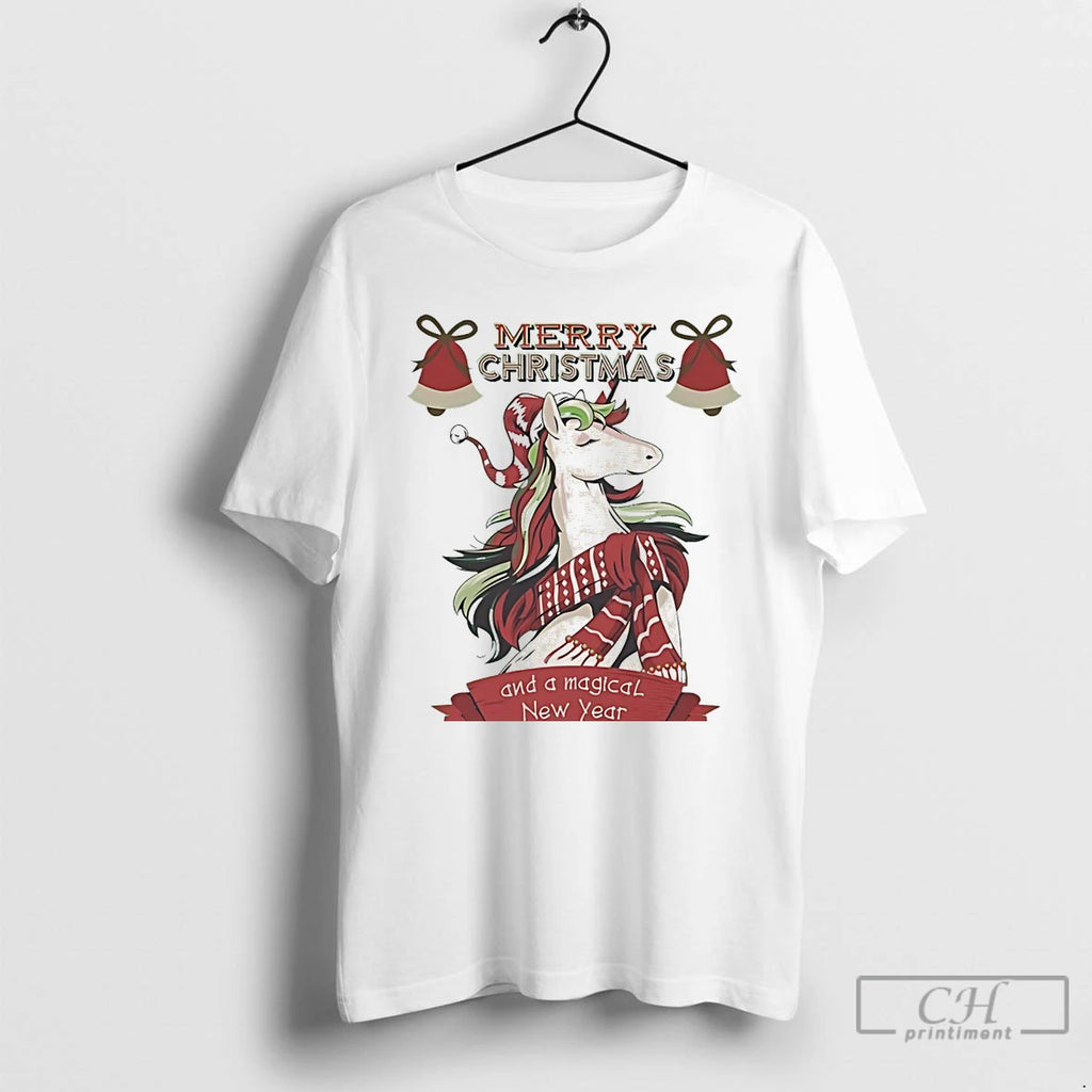 Classic Elegant Christmas Unicorn Scarf Merry Holiday White T Shirts Hoodie, Sweatshirt | InkRitualCo.com