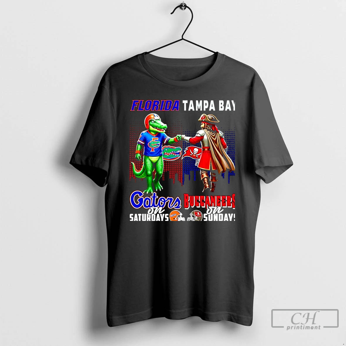 Classic Florida Gators On Saturdays Vs Tampa Bay Buccaneers On Sundays Mascot Skyline Christmas T-Shirts, Hoodie, Sweatshirt