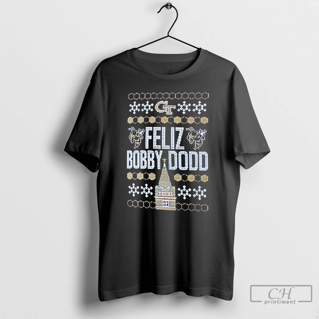 Classic Georgia Tech Yellow Jackets Feliz Bobby Dodd Ugly Christmas T-Shirts, Hoodie, Sweatshirt | InkRitualCo.com
