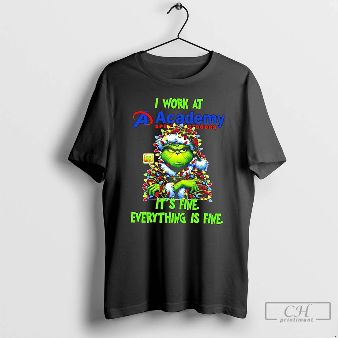 Classic Grinch Christmas Tree I Work At Academy Sports Outdoors Its Fine Everything Is Fine T-Shirts, Hoodie, Sweatshirt