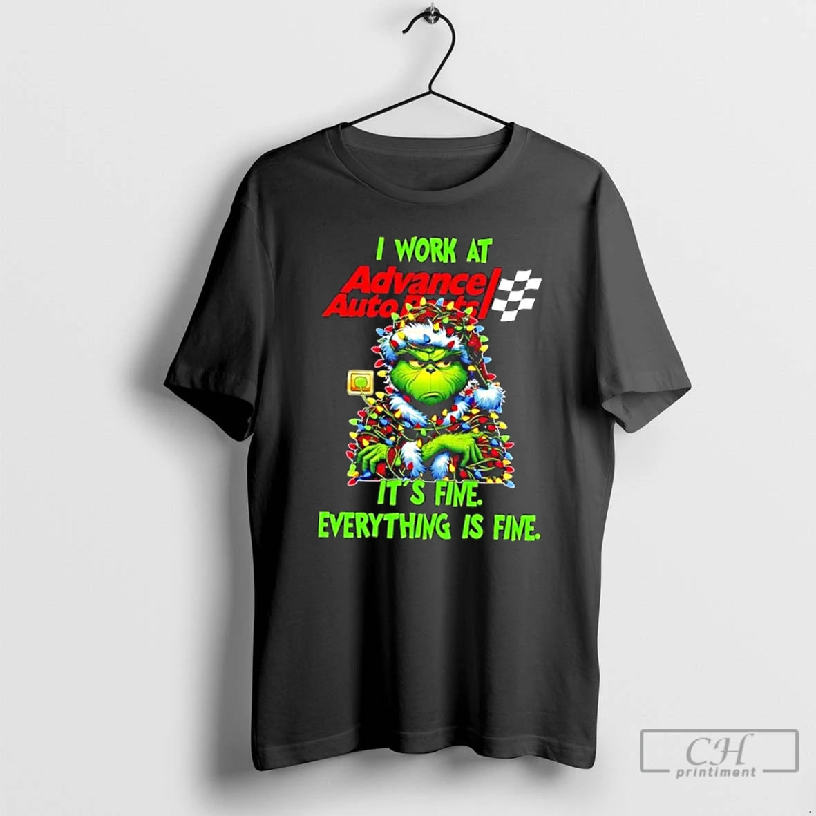 Classic Grinch Christmas Tree I Work At Advance Auto Parts Its Fine Everything Is Fine T-Shirts, Hoodie, Sweatshirt