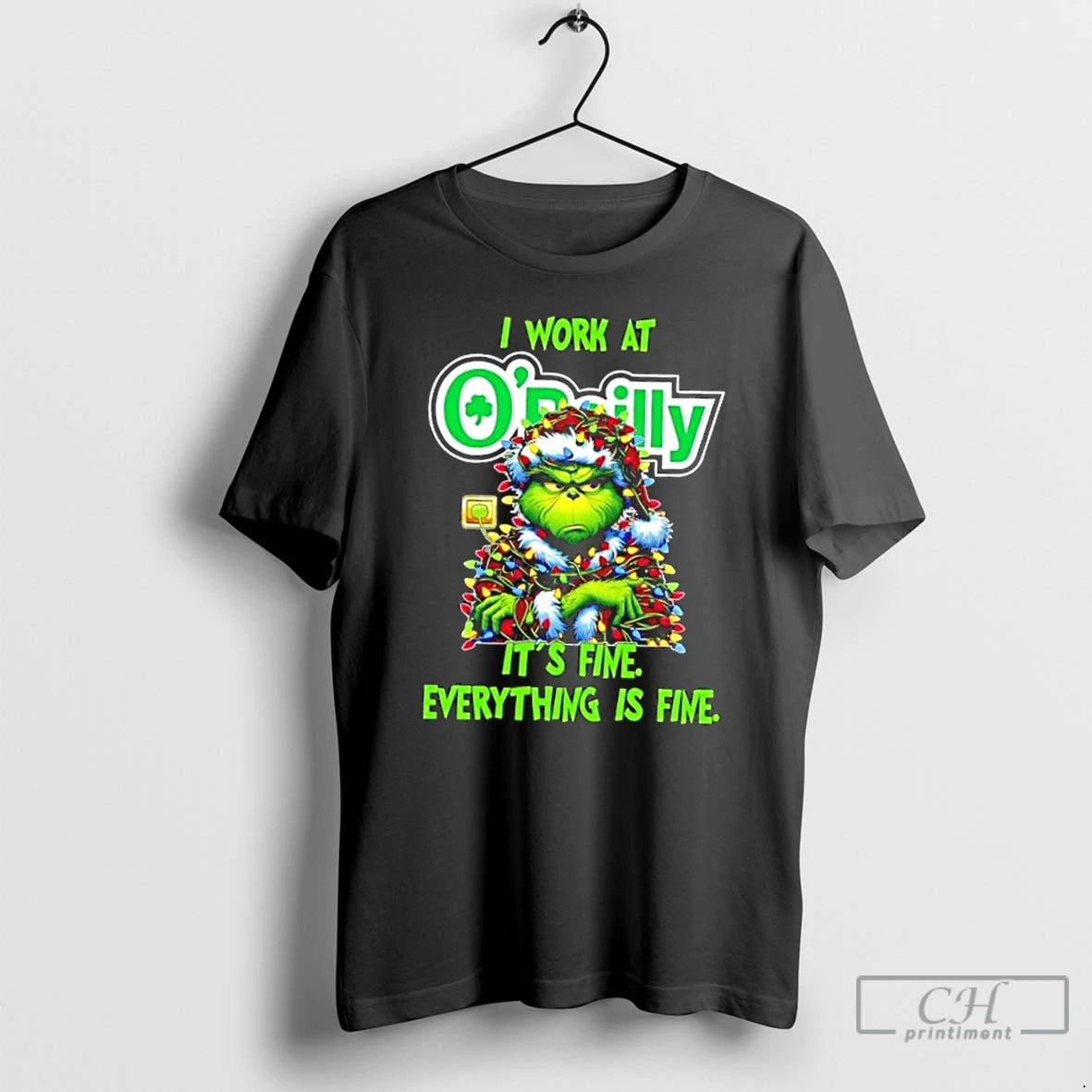 Classic Grinch Christmas Tree I Work At Oreilly Auto Parts Its Fine Everything Is Fine T-Shirts, Hoodie, Sweatshirt
