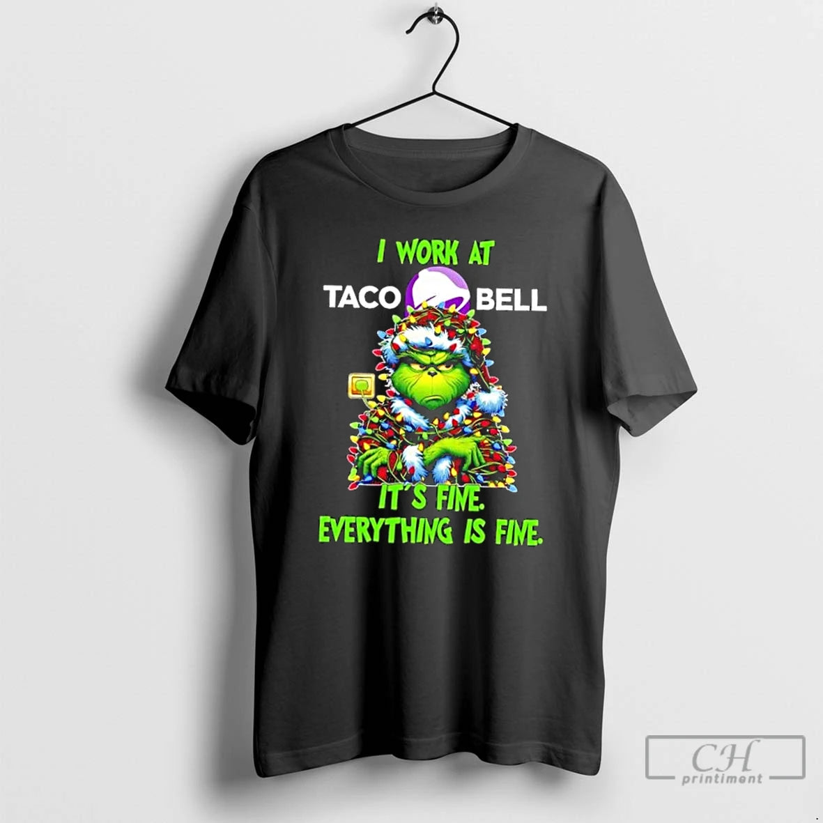 Classic Grinch Christmas Tree I Work At Taco Bell Its Fine Everything Is Fine T-Shirts, Hoodie, Sweatshirt | InkRitualCo.com