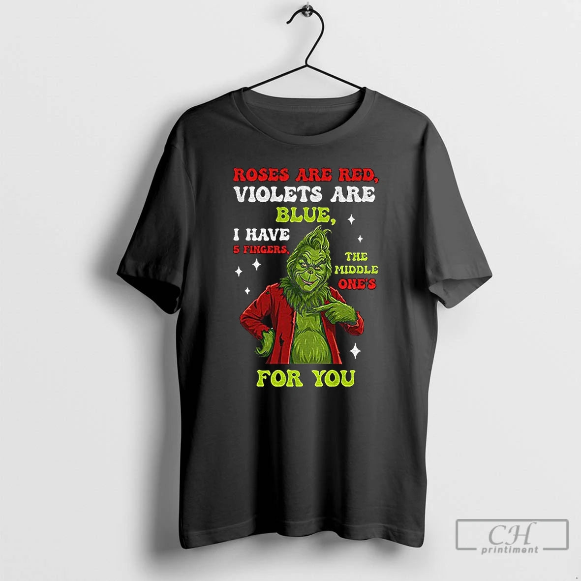 Classic Grinch Santa Roses Are Red Violets Are Blue I Have 5 Fingers The Middle T-Shirts, Hoodie, Sweatshirt