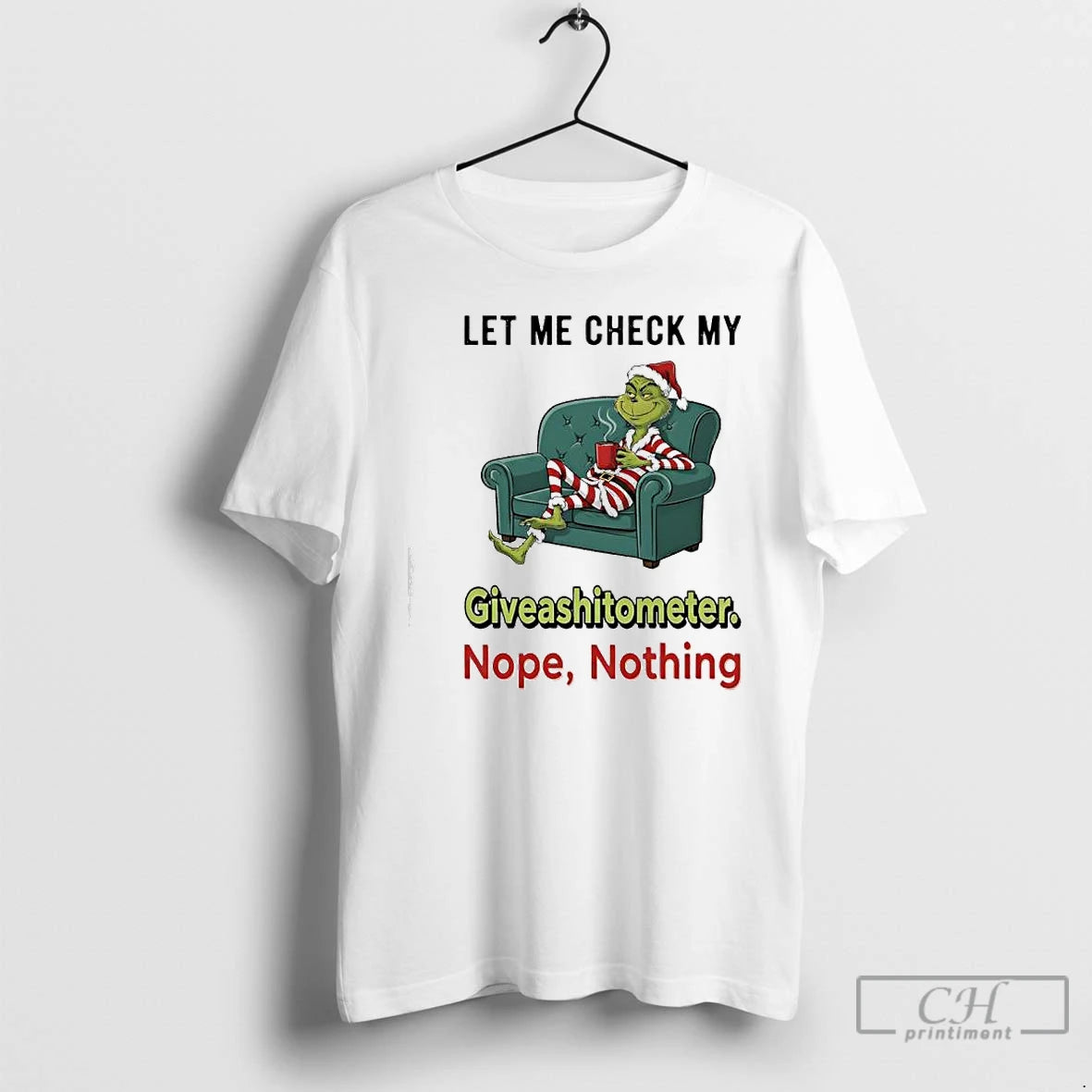Classic Grinch Xmas Let Me Check My Giveashitometer Nope Nothing T-Shirts, Hoodie, Sweatshirt | InkRitualCo.com