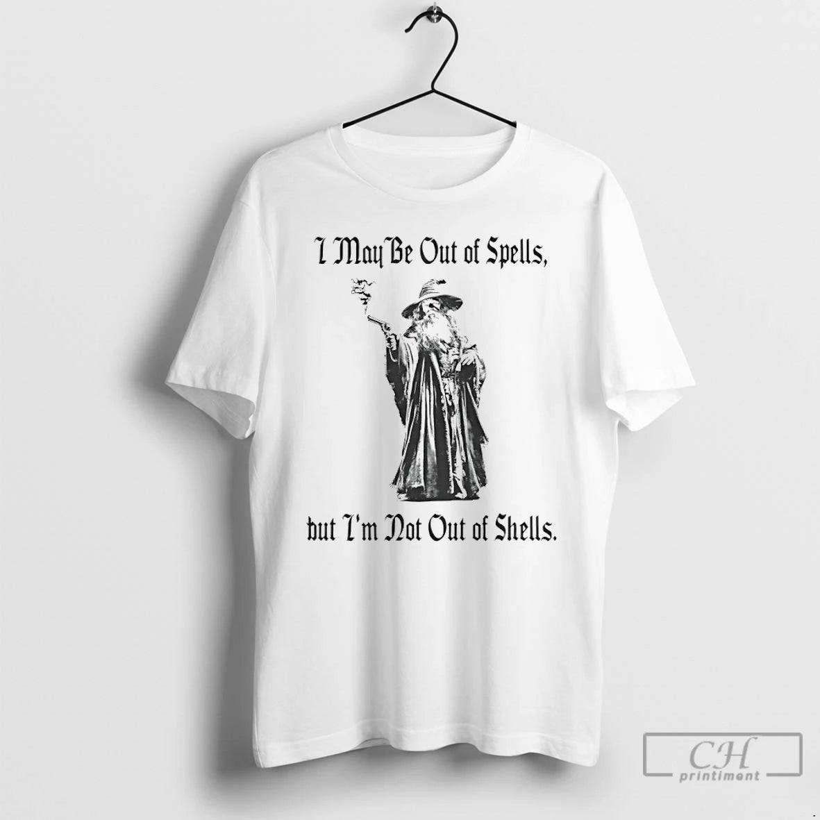 Classic Gun Wizard I May Be Out Of Spells But Im Not Out Of Shells T-Shirts, Hoodie, Sweatshirt | InkRitualCo.com