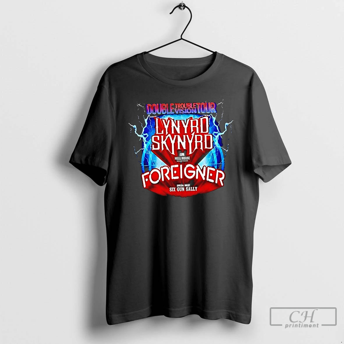 Classic Lynyrd Skynyrd Foreigner Double Trouble Vision Tour Hell House Six Gun Sally T Shirts Hoodie, Sweatshirt