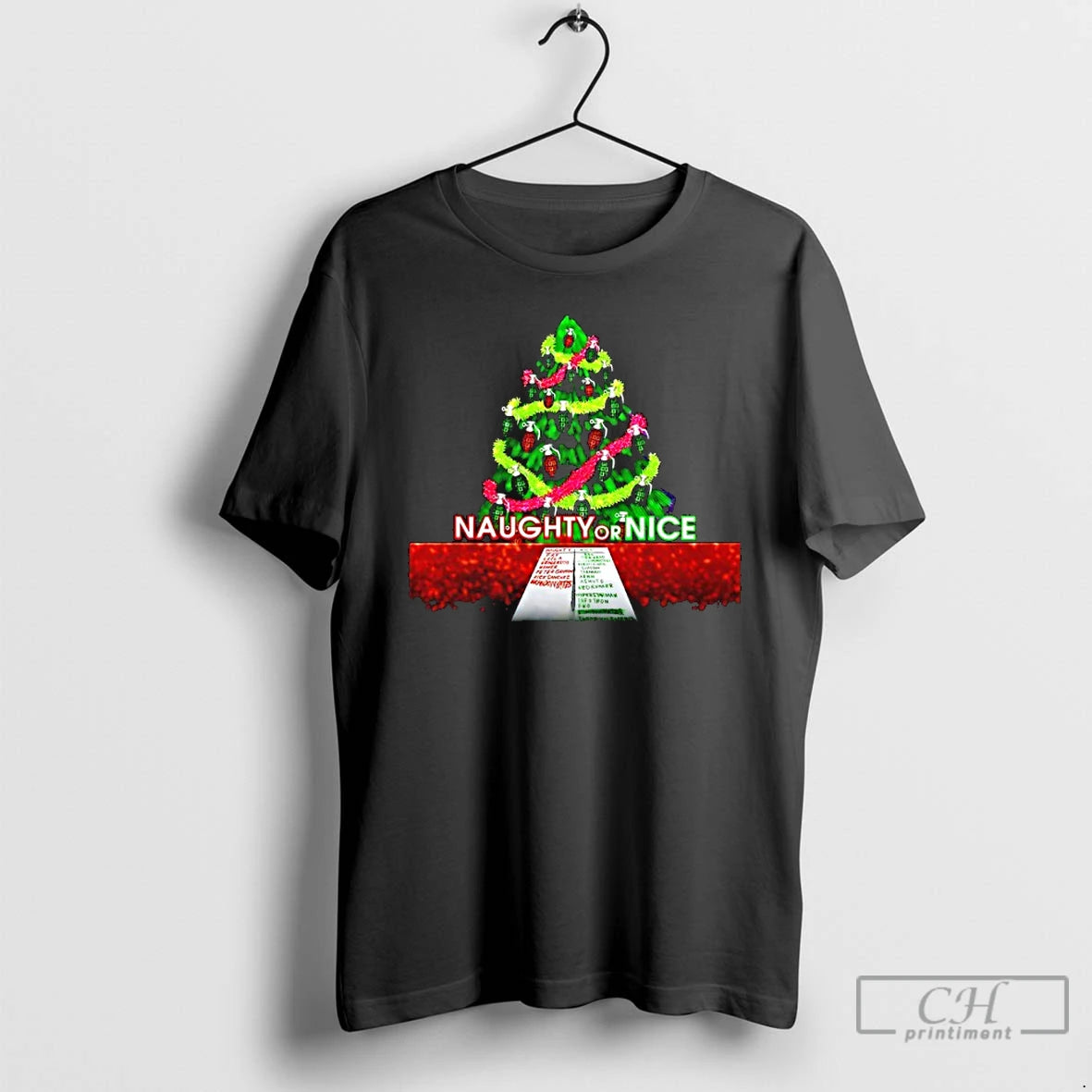 Classic Naughty Or Nice Christmas Tree Grenade Ornaments Graphic T-Shirts, Hoodie, Sweatshirt | InkRitualCo.com