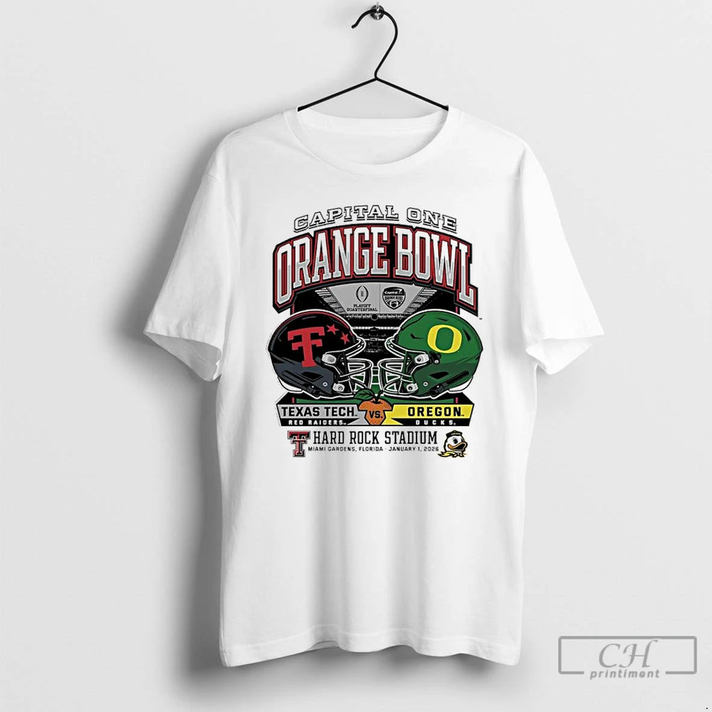 Classic Oregon Vs Texas Tech 2025 Orange Bowl Hard Rock Stadium Helmet T Shirts Sweater Hoodie, Sweatshirt | InkRitualCo.com