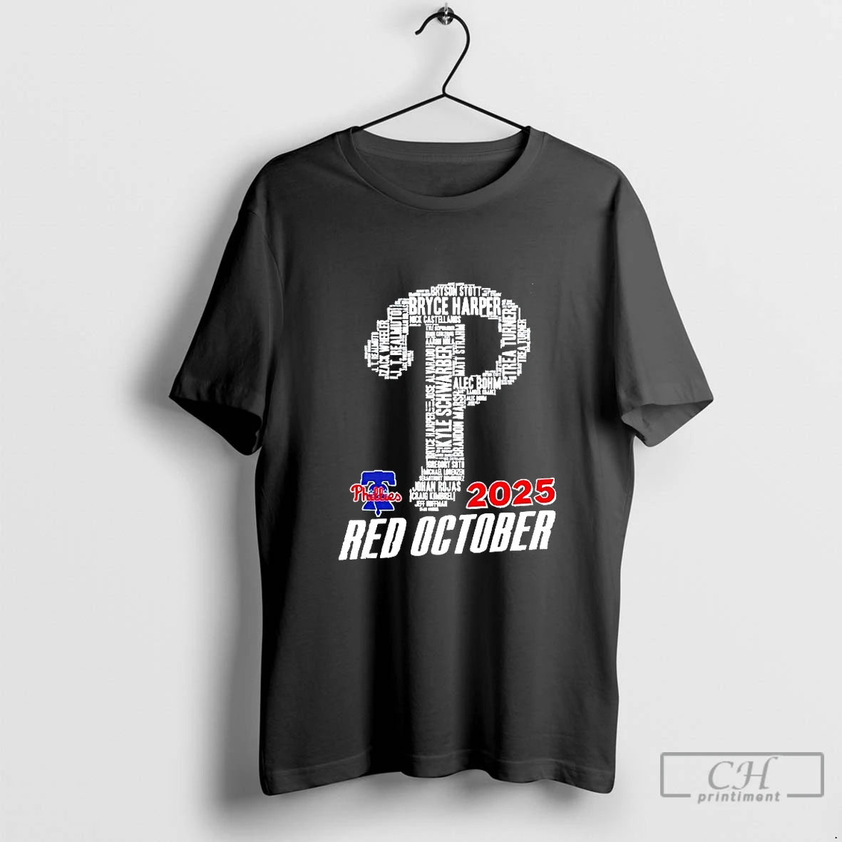 Classic Philadelphia Phillies 2025 Red October Player Names Logo Blackshirt T Shirts Hoodie, Sweatshirt | InkRitualCo.com