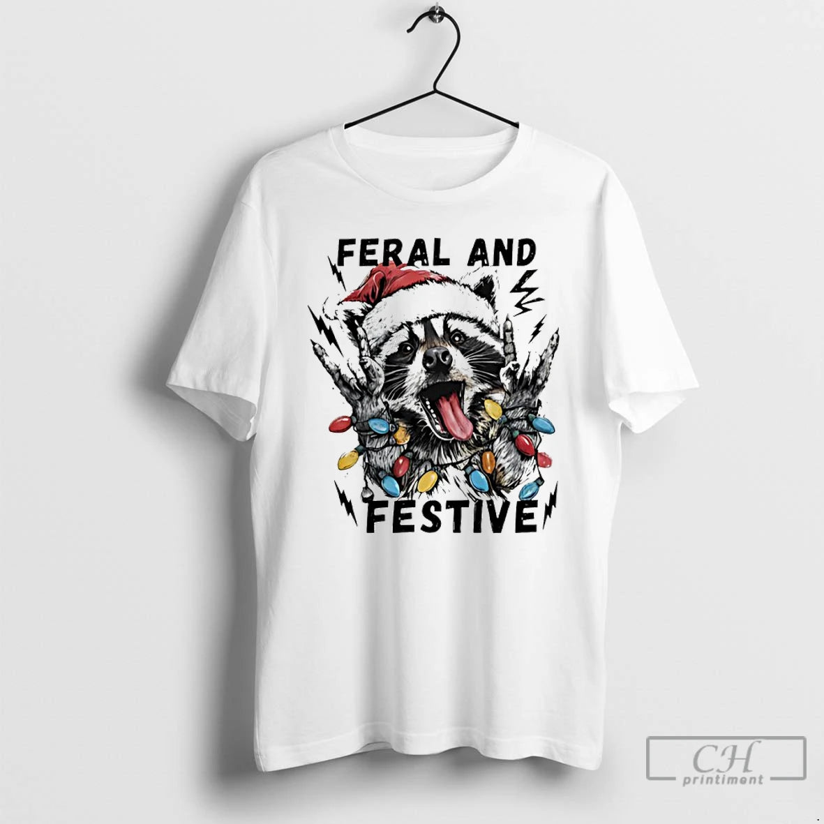 Classic Raccoon Santa Feral And Festive Christmas Light T-Shirts, Hoodie, Sweatshirt | InkRitualCo.com