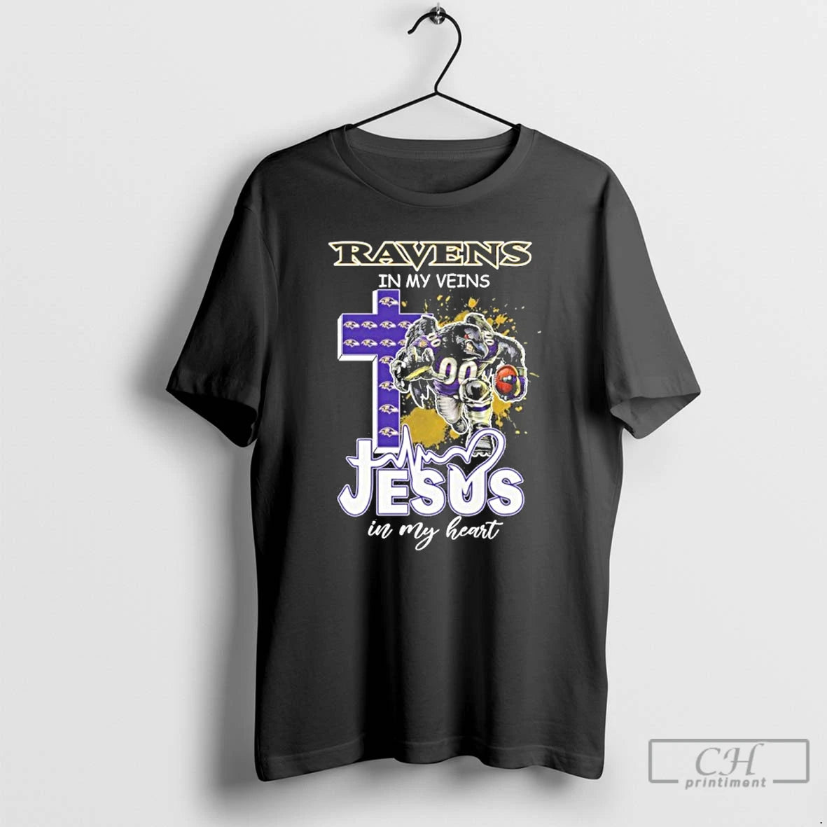 Classic Ravens My Veins Jesus Mascot My Heart Mascots T-Shirts, Hoodie, Sweatshirt