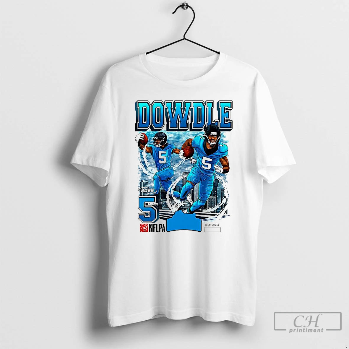 Classic Rico Dowdle Carolina Panthers Football 2025 Number 5 Skyline T Shirts Hoodie, Sweatshirt | InkRitualCo.com