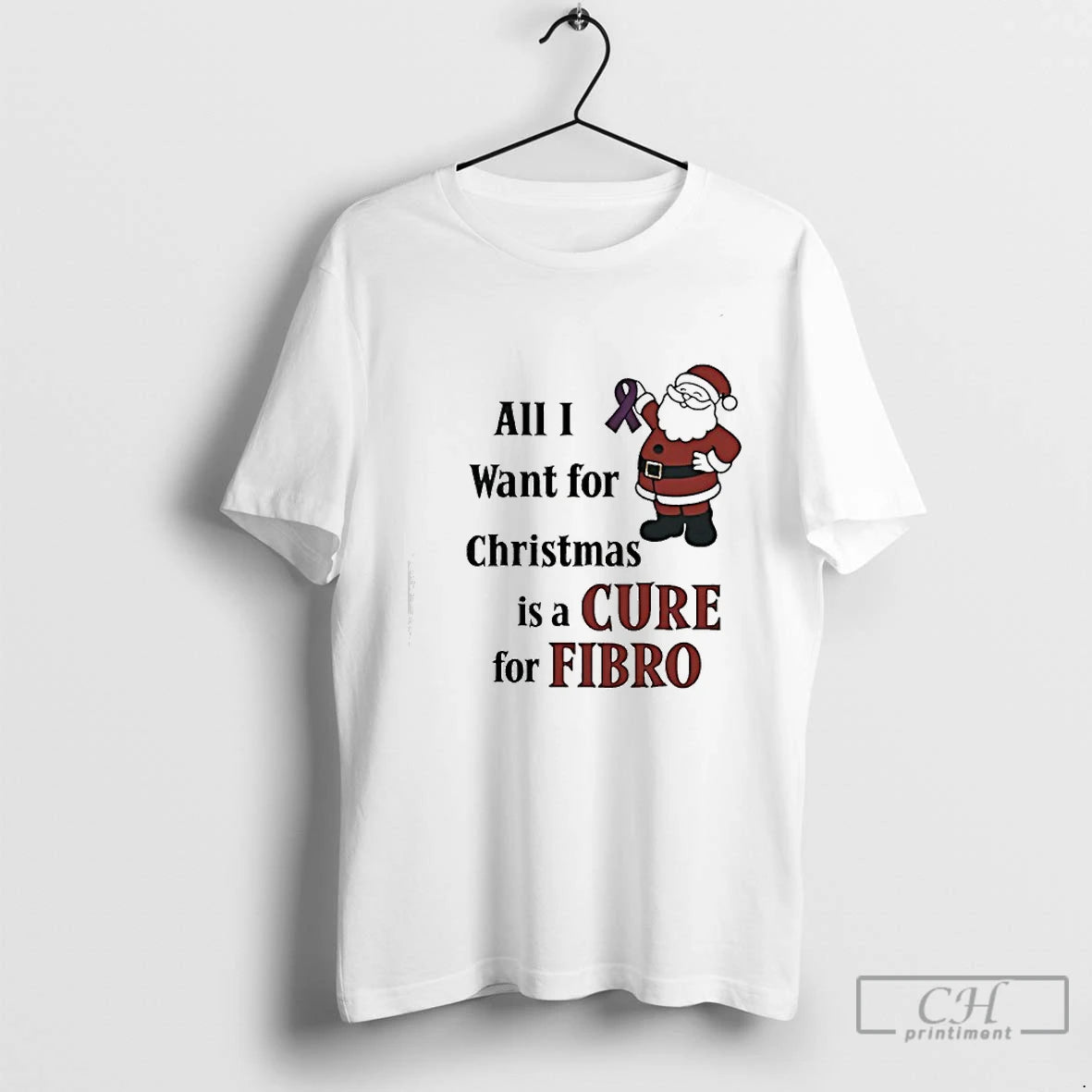 Classic Santa Awareness All I Want For Christmas Is A Cure For Fibro T Shirts Hoodie, Sweatshirt | InkRitualCo.com